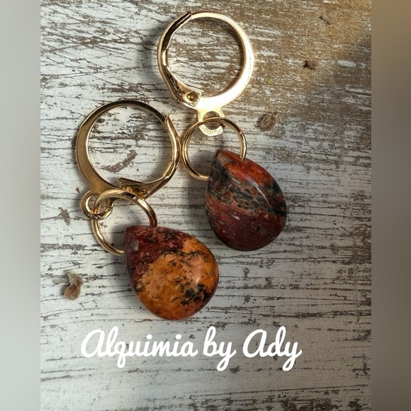 Gold and orange Earrings by Alquimia ocean jasper drops - Picture 1 of 1
